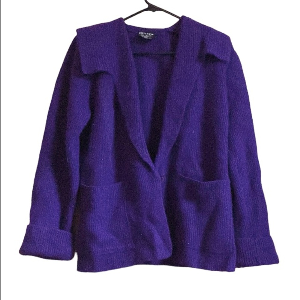 VTG Pierre Cardin Plum Shaker Stitch Cardigan Sz M